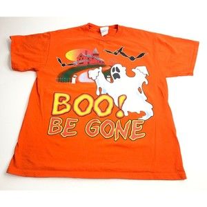 Vintage 90s Bobbie Brooks Boo! Be Gone Halloween T Shirt Adult L Orange